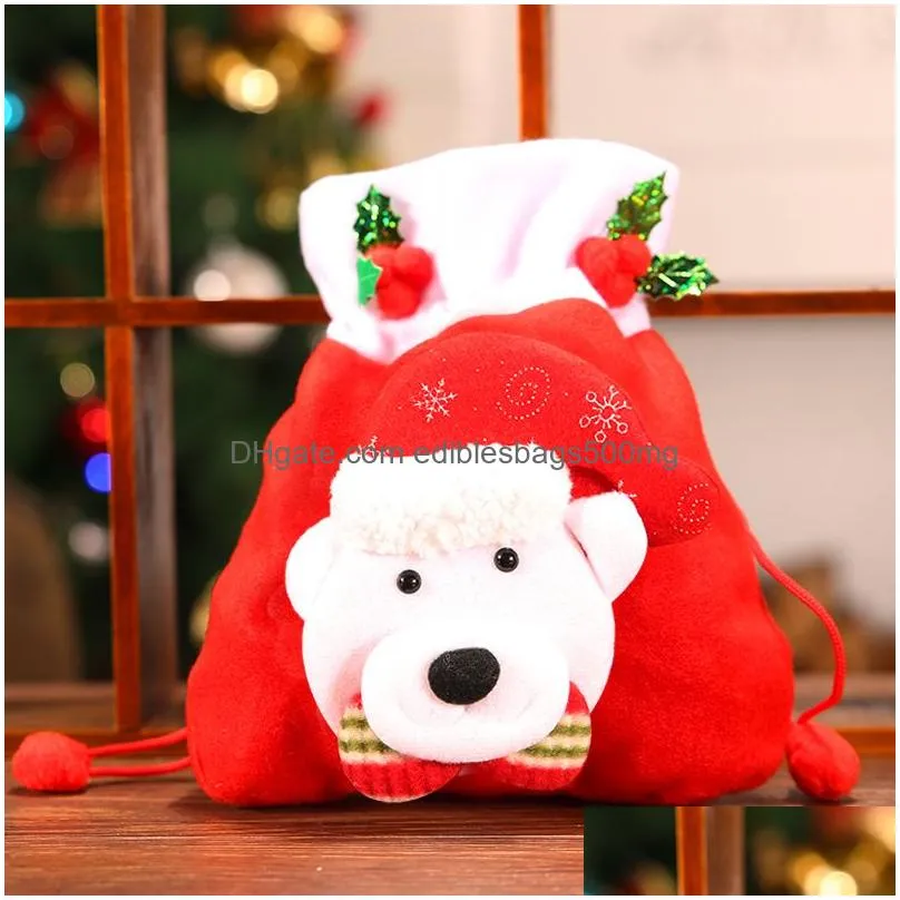 red christmas gift bag drawstring candy bag cartoon bear santa claus snowman gift bag christmas decoration non woven gift pouch dbc
