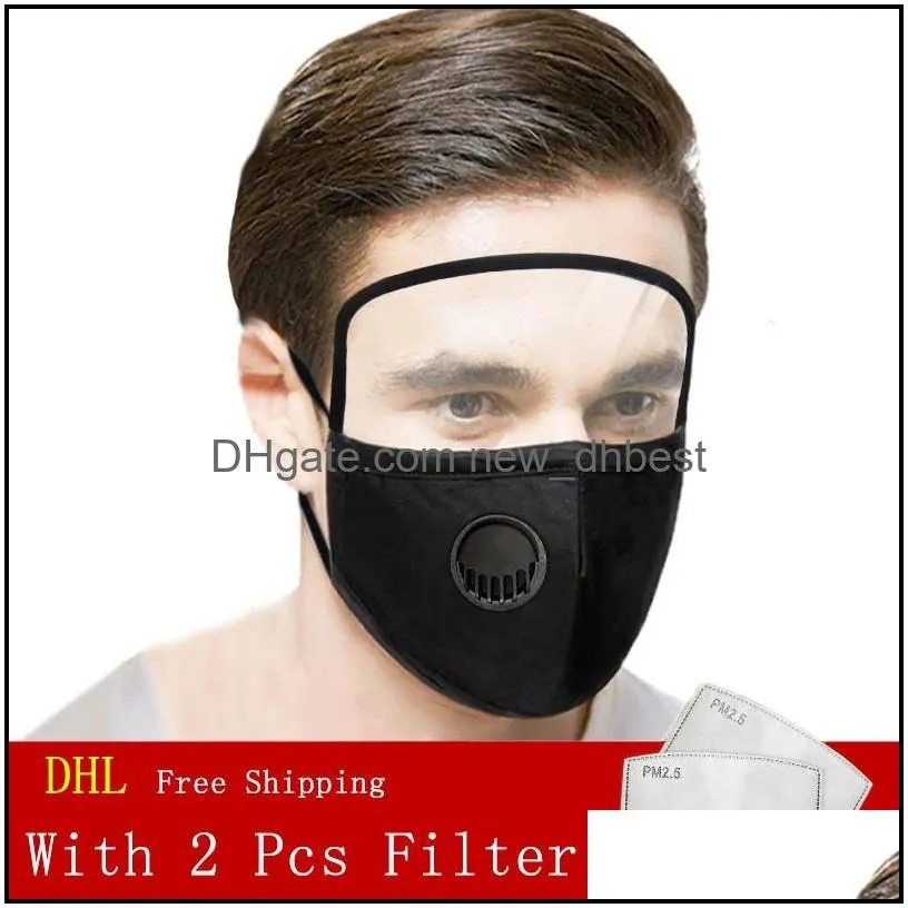 2 in 1 fashion breathing valve face mask with 2 pcs pm2.5 filter cotton masks dust and smog reusable protective masks