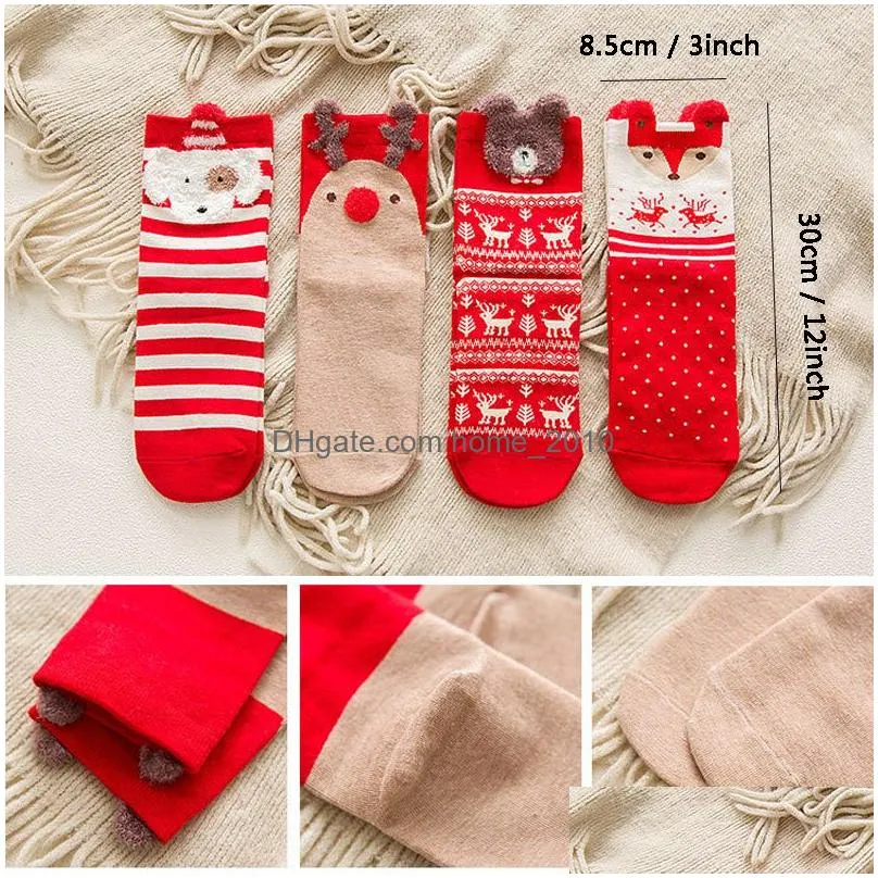 winter women sock casual girl sock red christmas sock cute cartoon fox bear deer socks cotton keep warm lady socks christmas gift dbc
