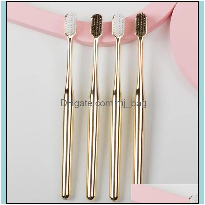 5pcs/lot adult golden handle toothbrush fashion toothbrush soft bristles disposable toothbrush for hotel gift
