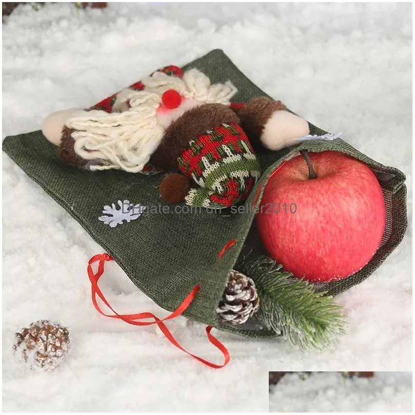 christmas decoration drawstring gift bag linen candy bag cartoon santa claus snowman elk christmas gift bag pouch xmas  bags dbc