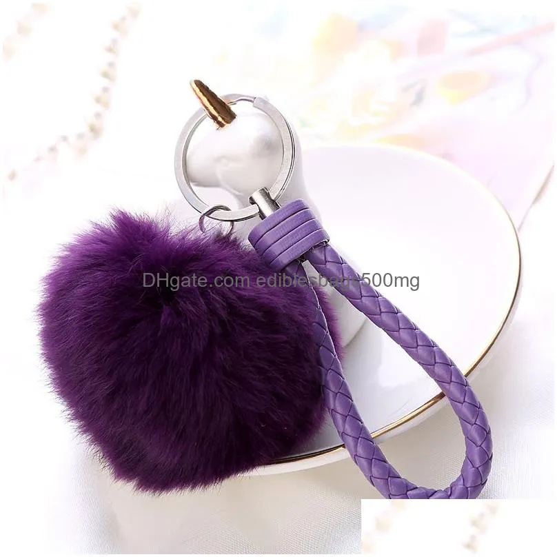rabbit fur ball keychain lovely soft fur ball metal key chain ball poms plush keychain car keyring luggage key ring bag pendant vt1547
