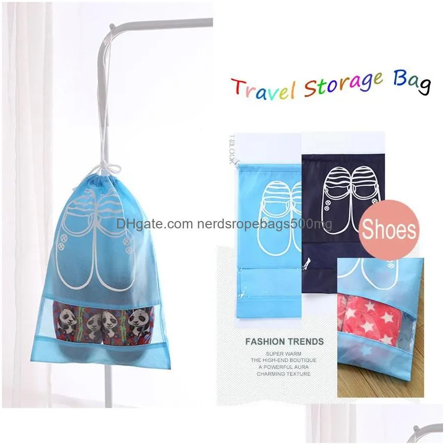 outdoor travel portable nonwoven drawstring 2 size large capacity perspective shoes tote bag dustproof shoes storage bag dh0586