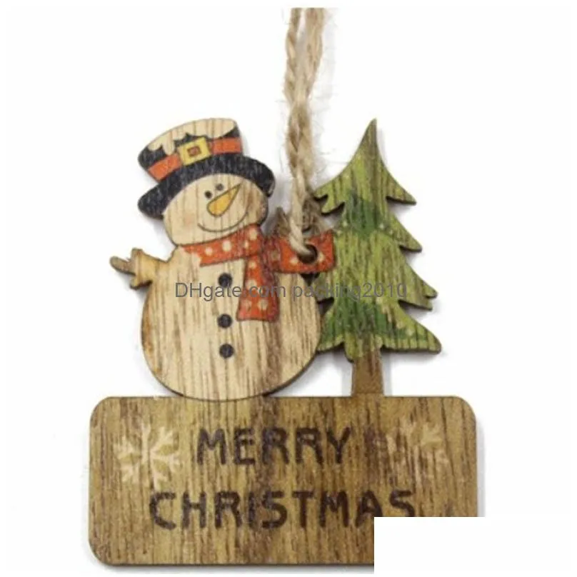 christmas tree ornament wooden pendant cartoon santa claus snowman bear xmas tree hanging decoration wood crafts party favor gift dbc