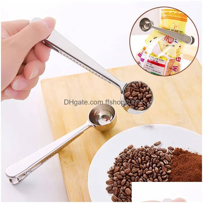 multifunction coffee spoon stainless steel kitchen supplies scoop bag seal clip coffee measuring spoon portable food kitchen tools