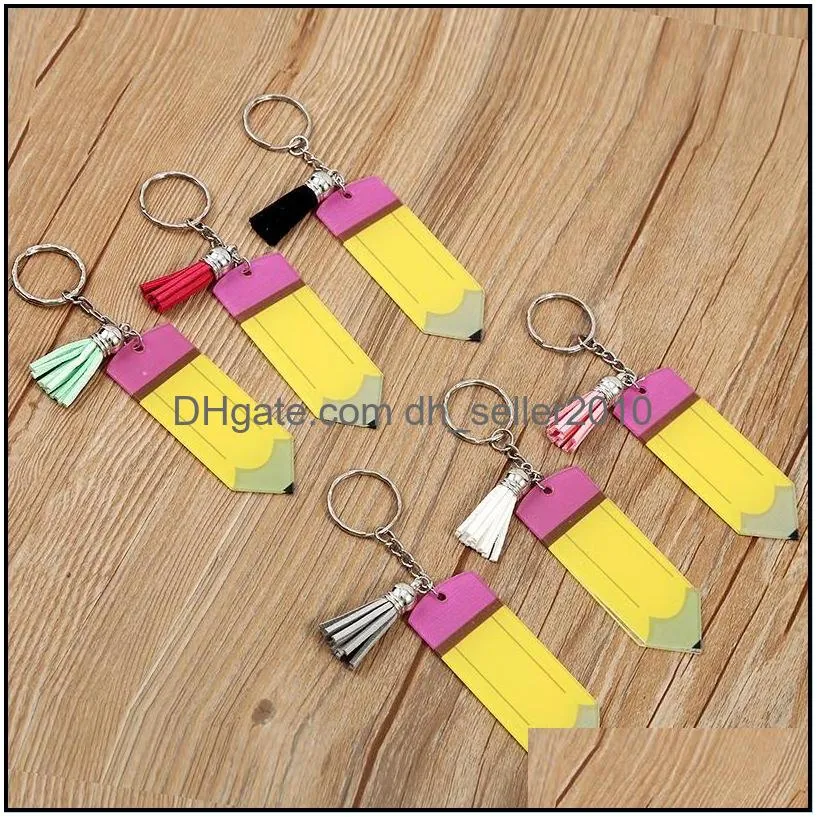 diy pencil keychain blank acrylic keyring with tassel party favor backpack hanging pendant