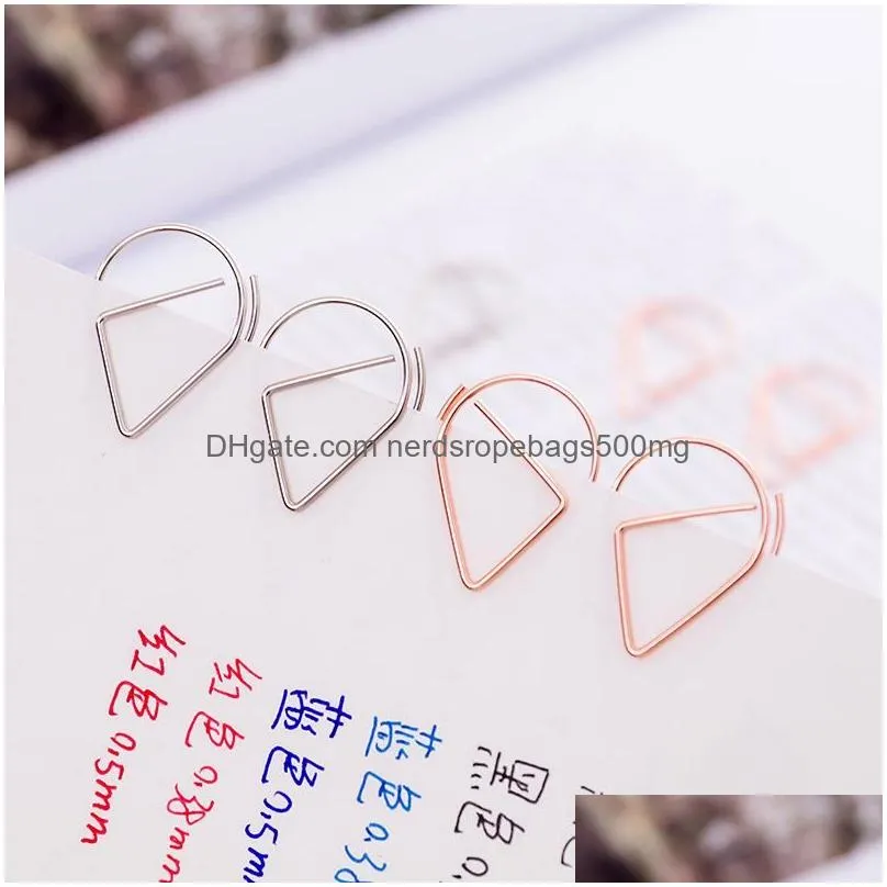 1setis10pieces plastic drop shape paper clips gold silver color funny kawaii bookmark office shool stationery marking clips dh0435