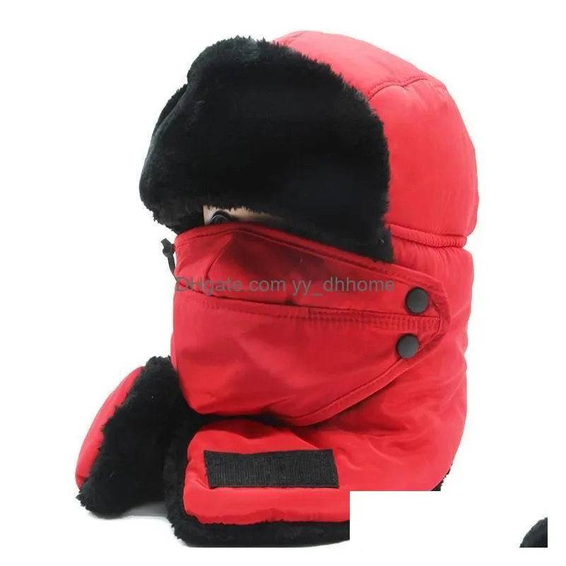 unisex expedition windproof winter trapper hat with mask outdoor winter thick warm hat skiing sport party hats dh0344