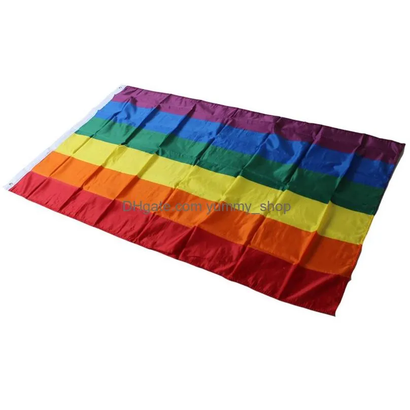 rainbow flag banner 3x5ft 90x150cm gay pride flag polyester banner colorful rainbow lgbt flag lesbian parade flags decoration dbc