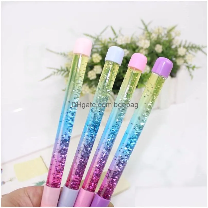 fairy stick ballpoint pen gel pens blue black ink drift sand glitter crystal pen creative rainbow ball pen girls gift vt0329