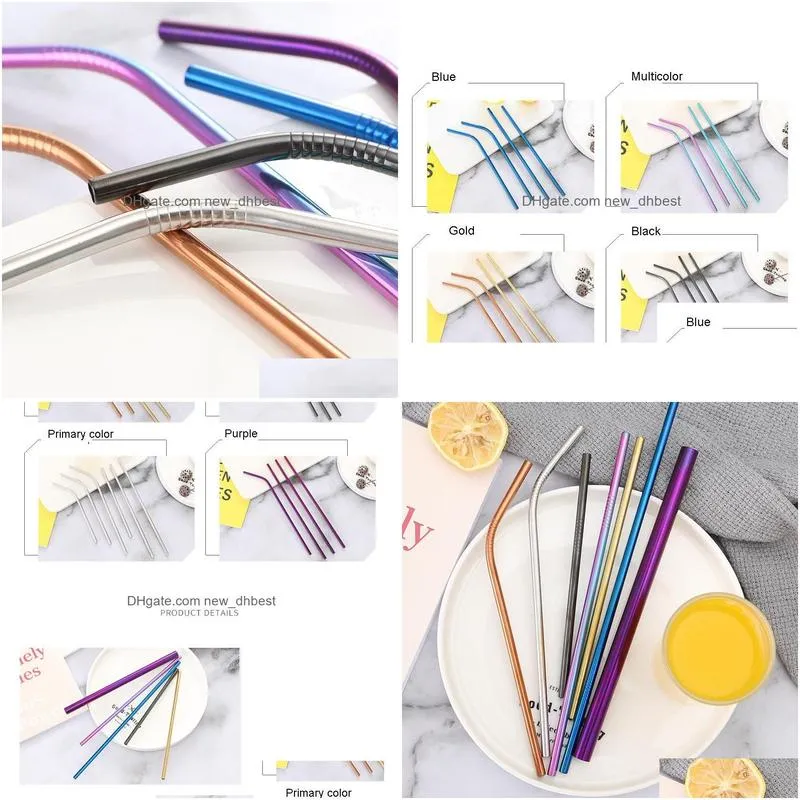 stainless steel drinking straw straight bent reusable straws 215mm dia 6mm juice party bar accessorie dh0119