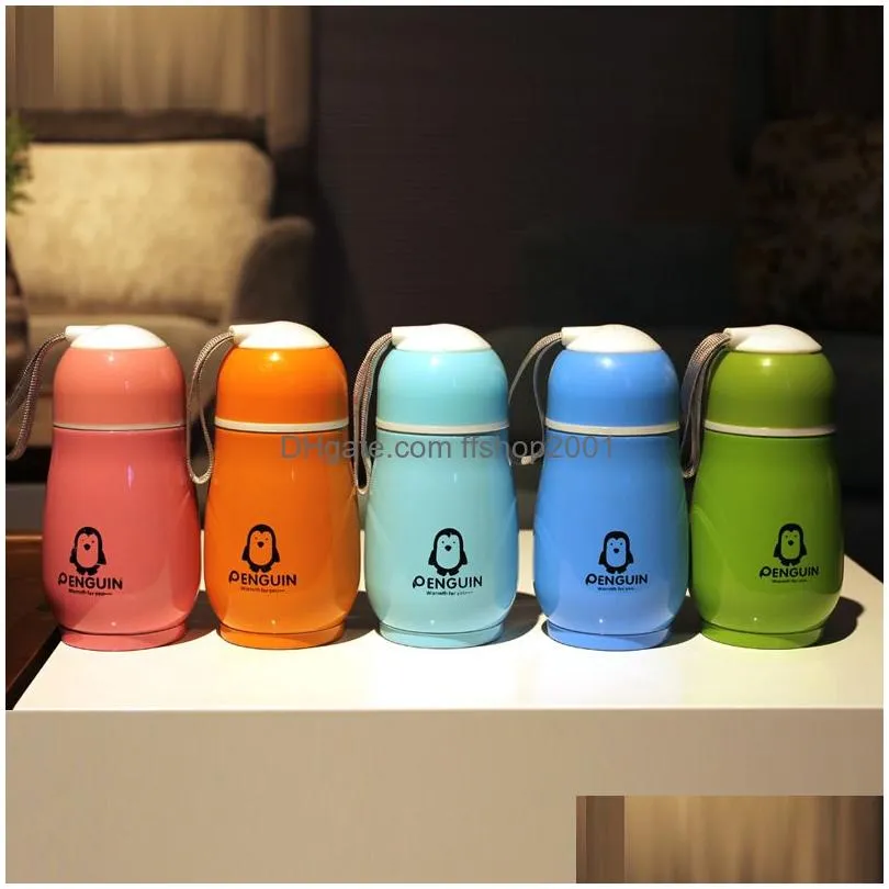 10oz penguin shape water bottle stainless steel double layer vacuum thermo cup portable tumbler travel drink kid bottle drink cup dbc