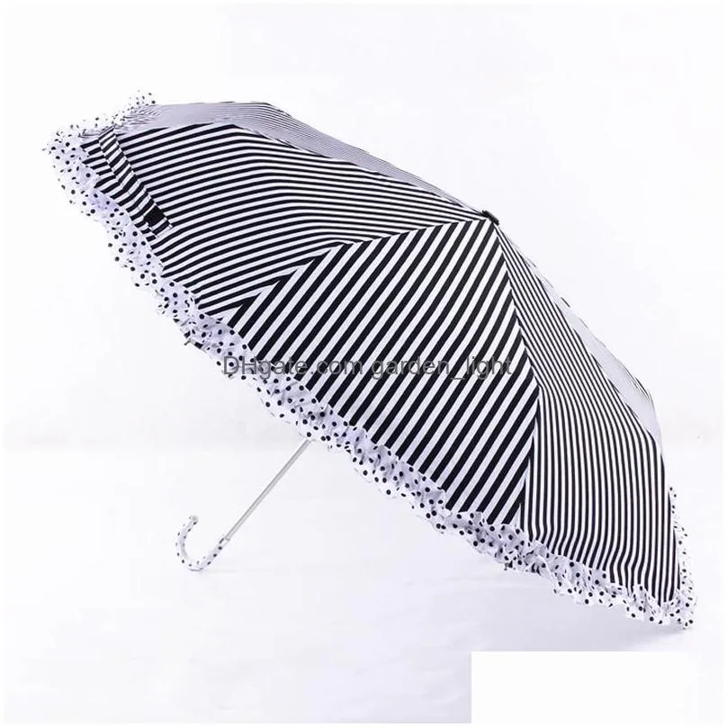 curved handle lace umbrella travel creative folding uv sunny and rainy umbrella black white stripe lipstick print umbrellas gift