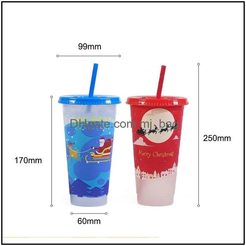 creative christmas drinkware cold colorchanging plastic cups christmas decoration juice cup with lid and straw