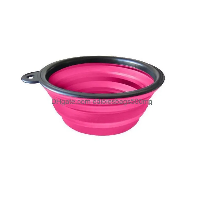 wholesale 7 colors outdoor travel portable collapsible pet dog cat feeding drinking bowl silicone foldable water dish feeder dog bowl