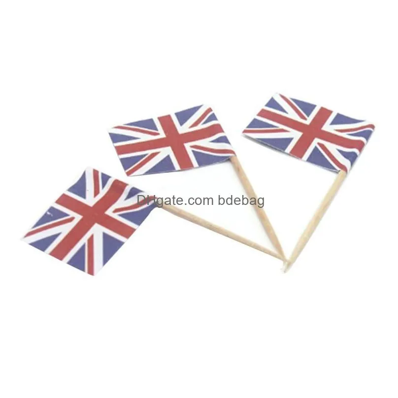 100pcs uk toothpick flag american toothpicks flag cupcake toppers baking cake decor drink beer stick party decoration supplies dh1214