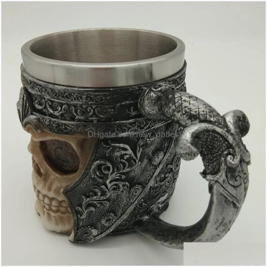 creative 3d skull stainless steel coffee cup home office milk drinking cups double wall stainless steel resin coffee mug cup dh1190