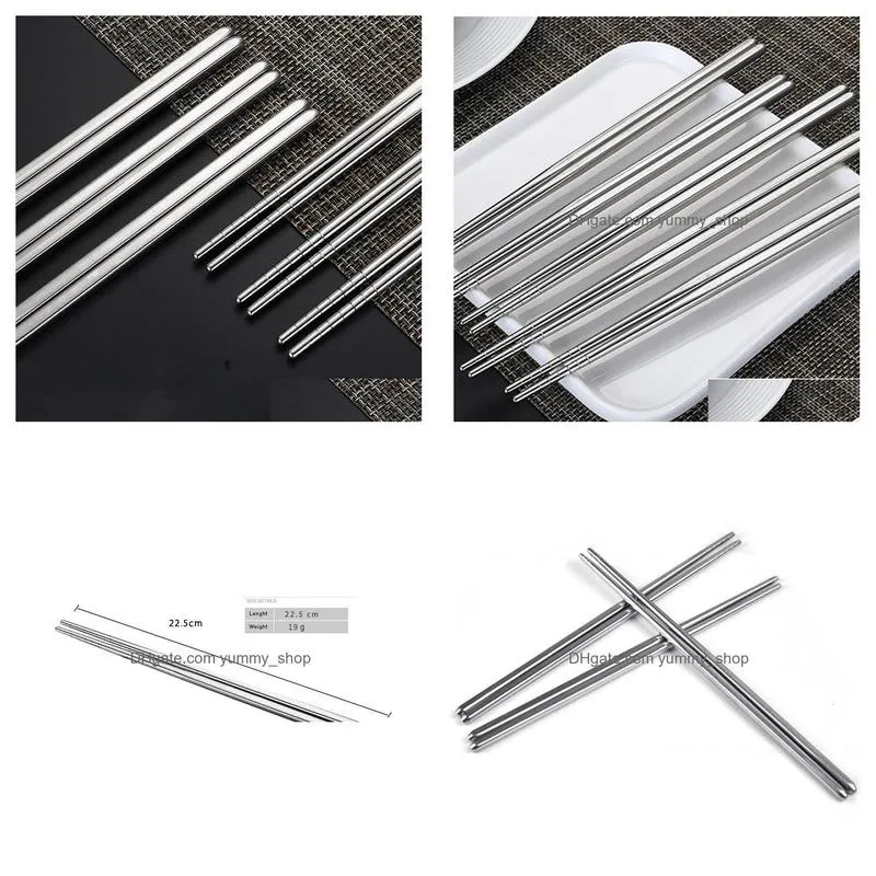 square chopsticks glossy stainless steel nonslip chopsticks silver stainless steel dinnerware 150pair 22.5cm dh0203