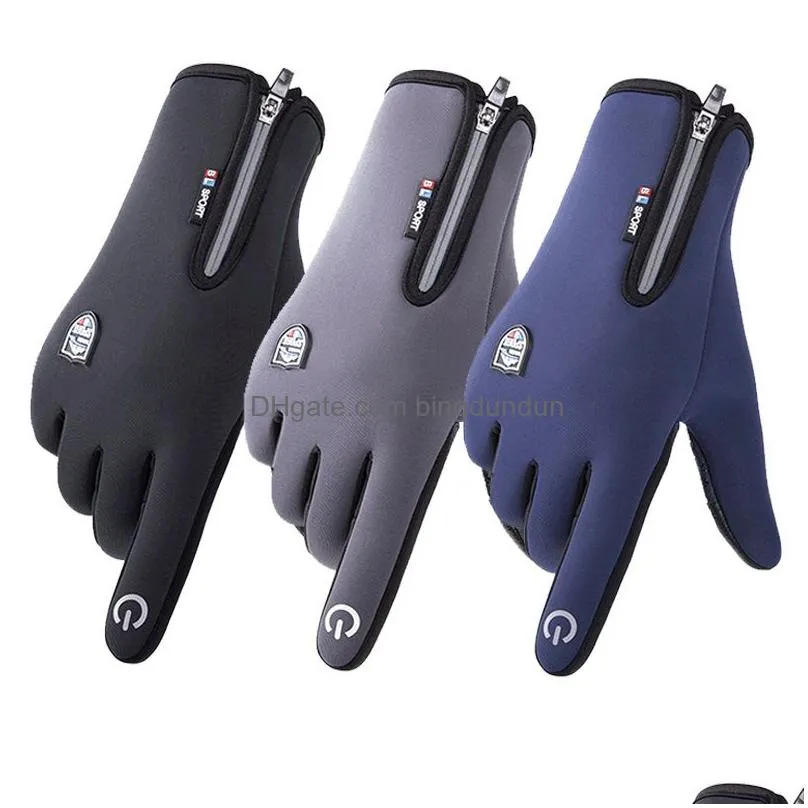 warm winter cycling glove waterproof windproof nonslip outdoor thermal gloves plus velvet men women zipper touch screen gloves vt1697