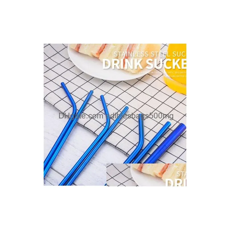 drinking straw stainless steel straight bent reusable straws multisize juice colorful party bar accessorie dh0223