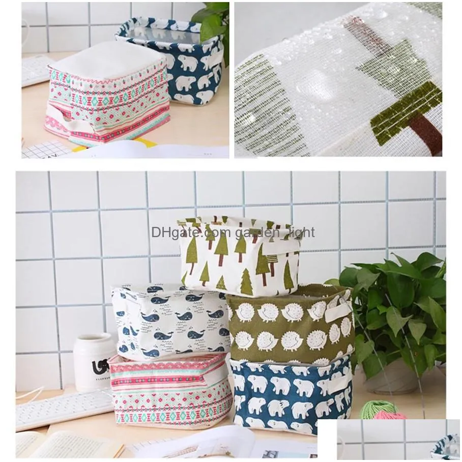 cartoon cotton linen with handle desktop debris basket clothing fabric storage small basket folding delicate cute box house tools