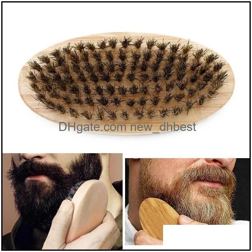 boar bristle hair beard brush hard round wood handle antistatic boar comb hairdressing tool for men beard trim
