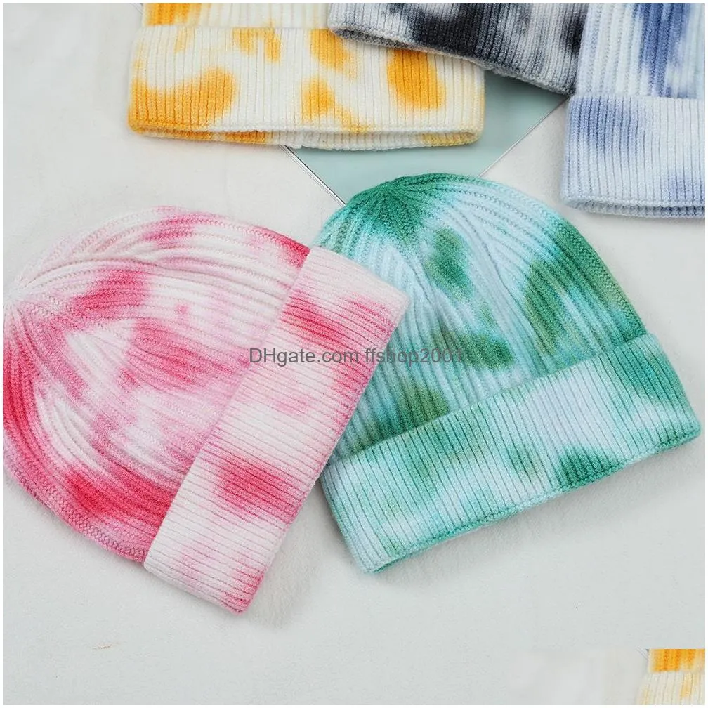 female fashion tiedye knitted hat women warm autumn winter knitted street hip hop melon cap unisex gradient beanie woolen hats vt1712