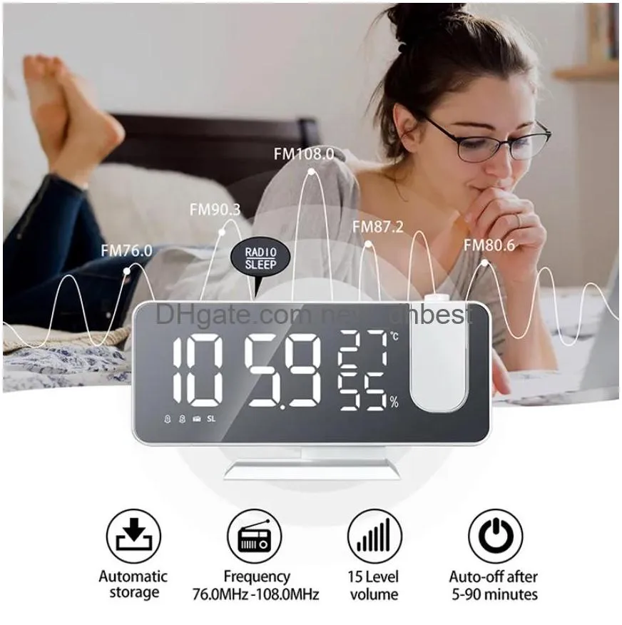 led digital smart alarm clock watch for bedroom table electronic desktop clocks usb wake up clock with 180ﾰ projection time snooze