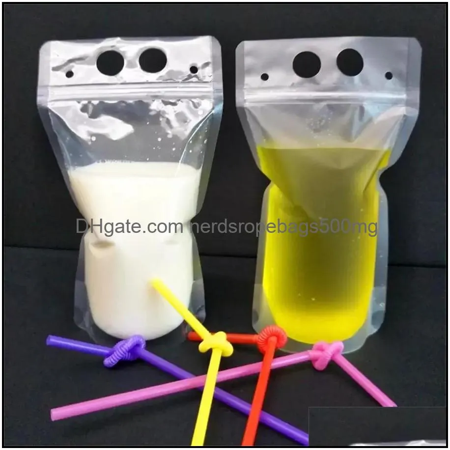 plastic drink pouch water bottles bags with straws zipper disposable drinking container party tableware