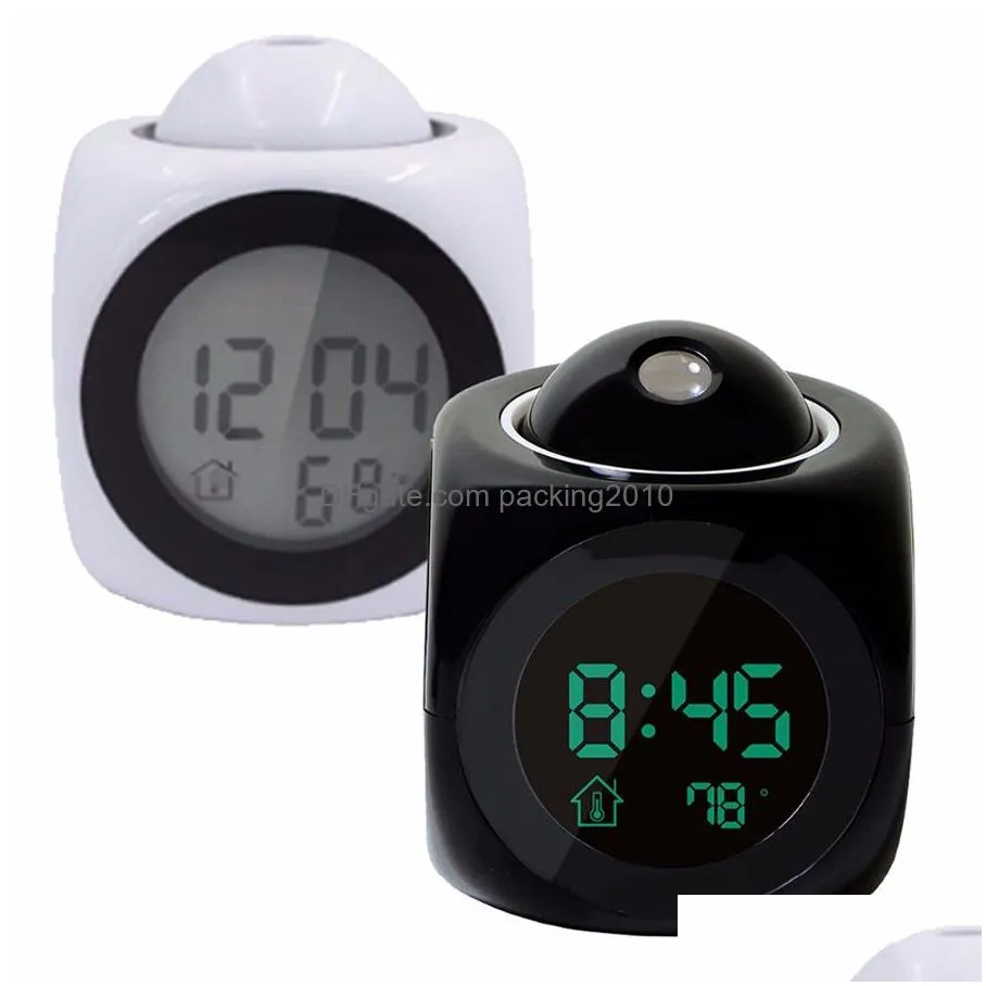 lcd projection led display time digital alarm clock talking voice prompt thermometer prevent snooze functional desk alarm clock dh1113