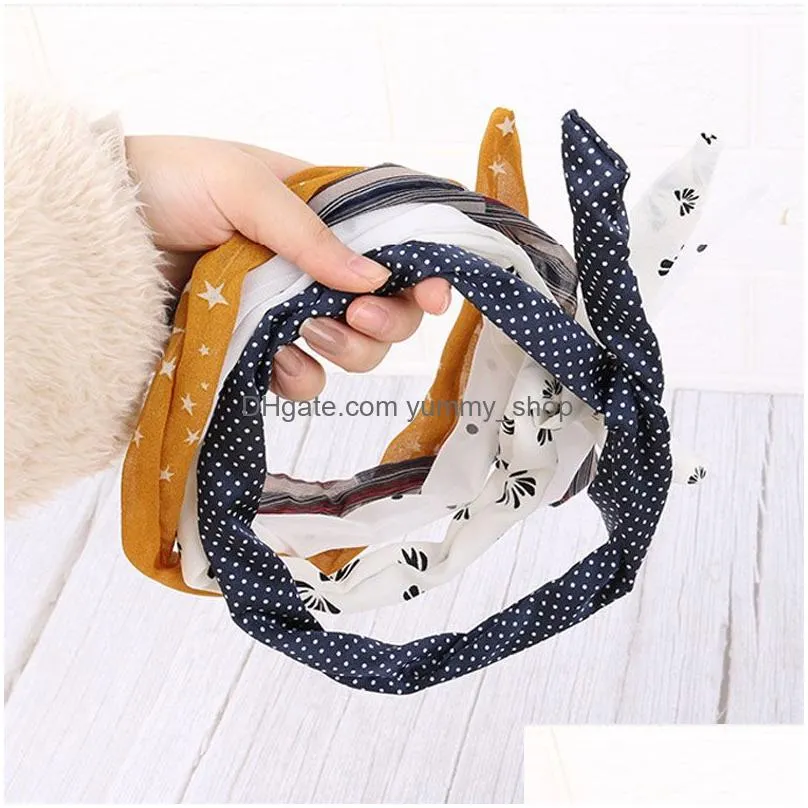 women girls iron wire printed cloth hair band rabbit ear wrapped headband diy colorful bow headband home wash face hairband dh1391