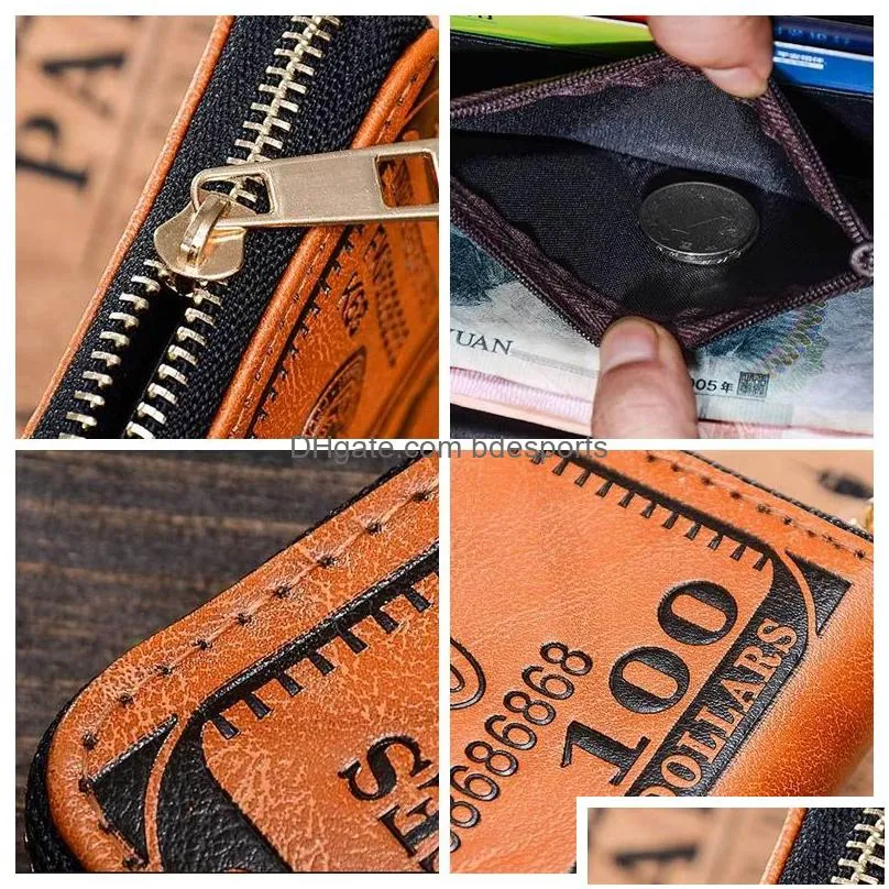 creative men retro us dollar long wallet america money printing pattern zipper wallet us dollar coin key card holder purse vt1594