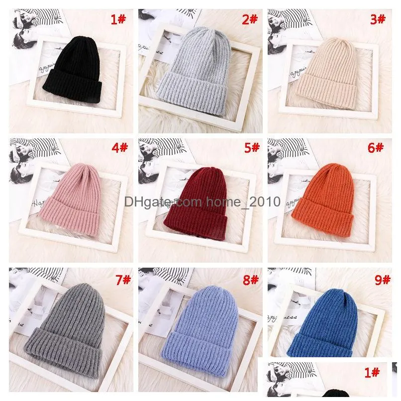 high quality warm winter hat for woman fashion candy color beanie hats soft elastic knitted wool hat lady casual cap ski caps dbc