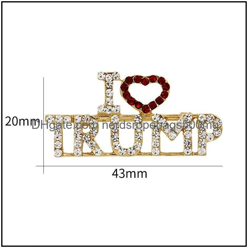 i love trump rhinestones brooch pins crafts for women glitter crystal letters pins coat dress jewelry brooches