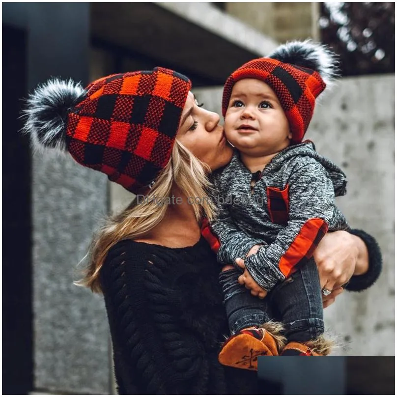  winter knitted hat lovely pom pom wool ball parentchild woolen cap kids casual warm pompoms hat cute party hats vt1997