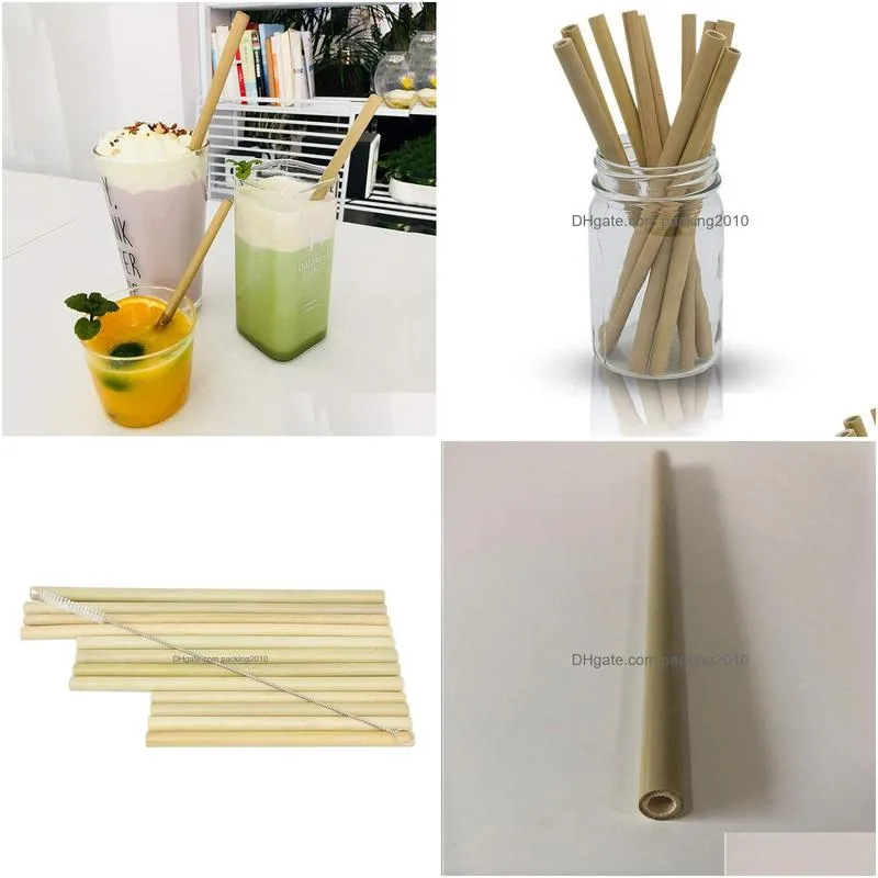 12pcs/set bamboo drinking straws reusable ecofriendly party kitchen add clean brush for drinking tools wholesale bamboo straw set