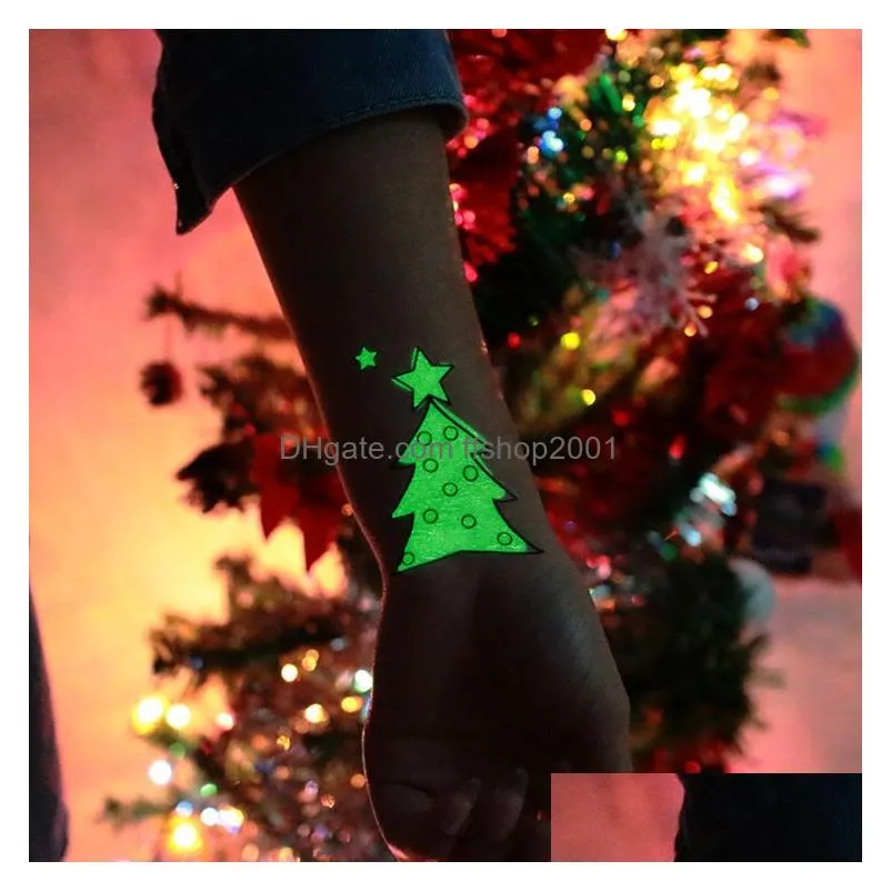 christmas glow temporary tattoo sticker elk snowman waterproof luminous sticker glowing in the dark sticker party decoration dbc