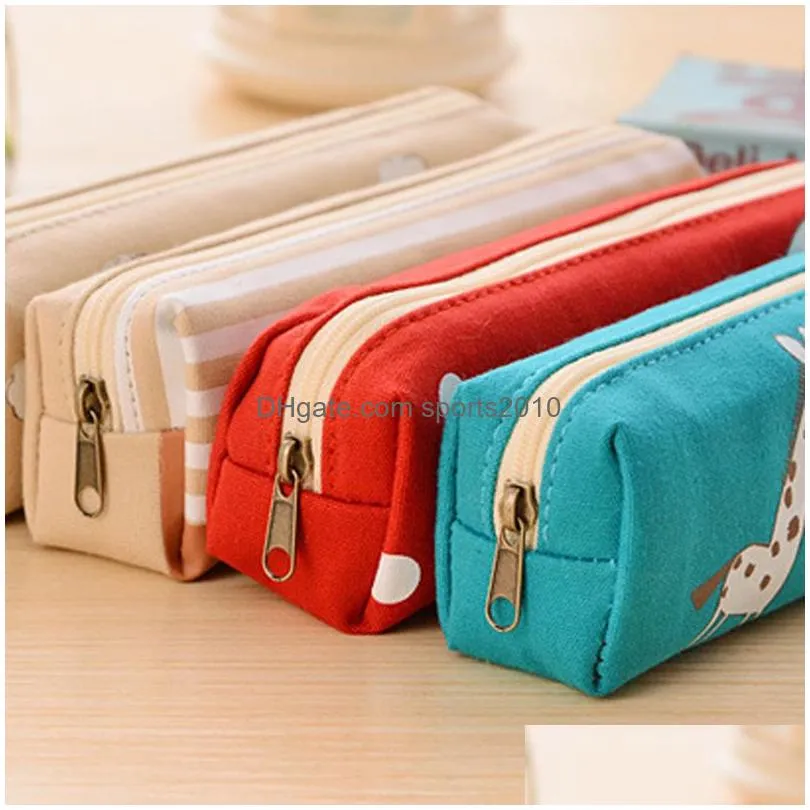 pencil bags cartoon animal printed pencil storage bag large capacity portable canvas stationery case school students pencil pouch