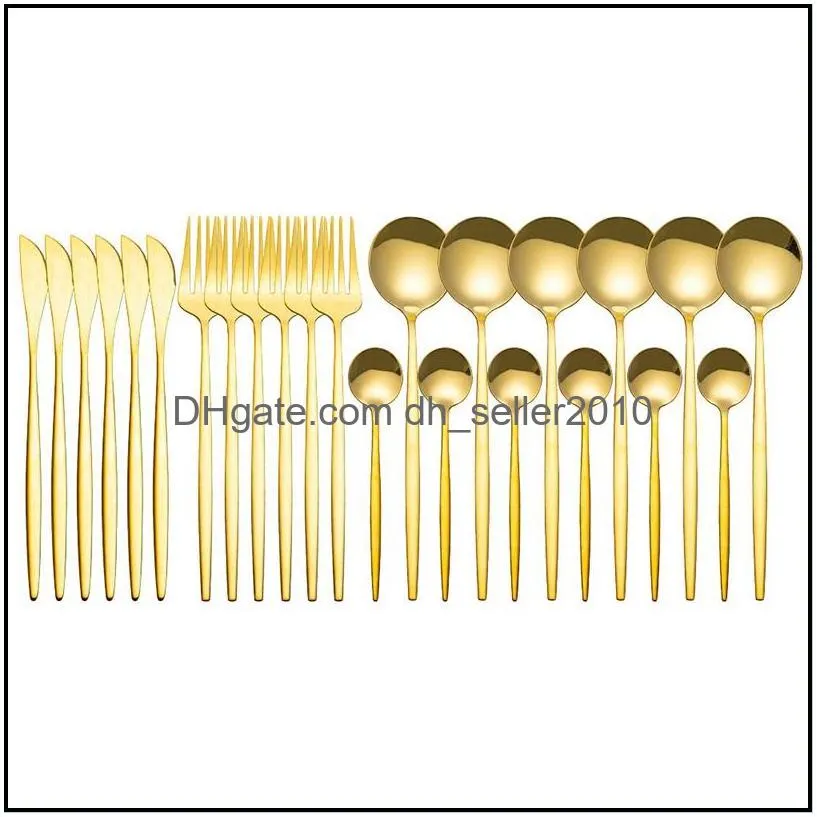 24pcs gold tableware set stainless steel dinnerware knife fork spoon flatware safe cutlery set gift