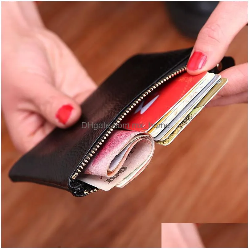 men women leather mini wallet solid color simply coin key pocket wallets leather card coin storage purse durable unisex wallet vt1593