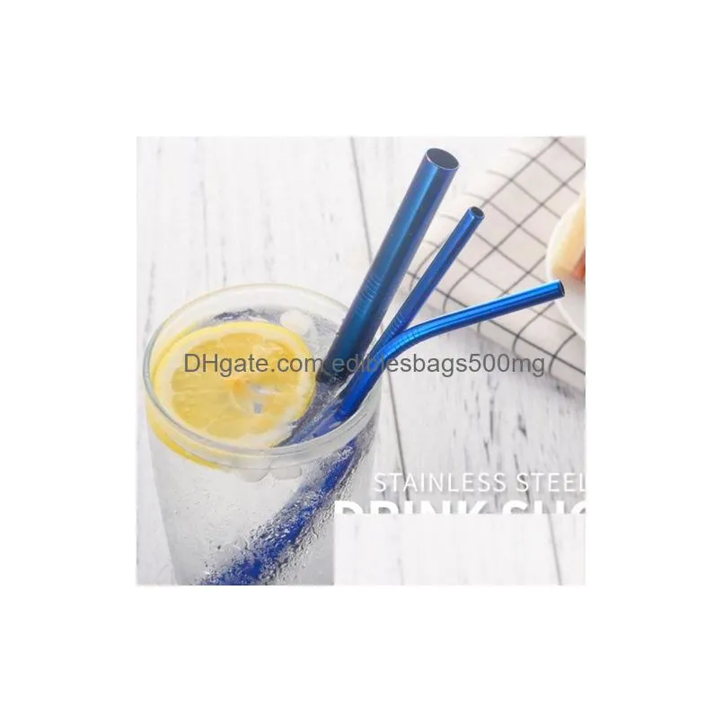 drinking straw stainless steel straight bent reusable straws multisize juice colorful party bar accessorie dh0223