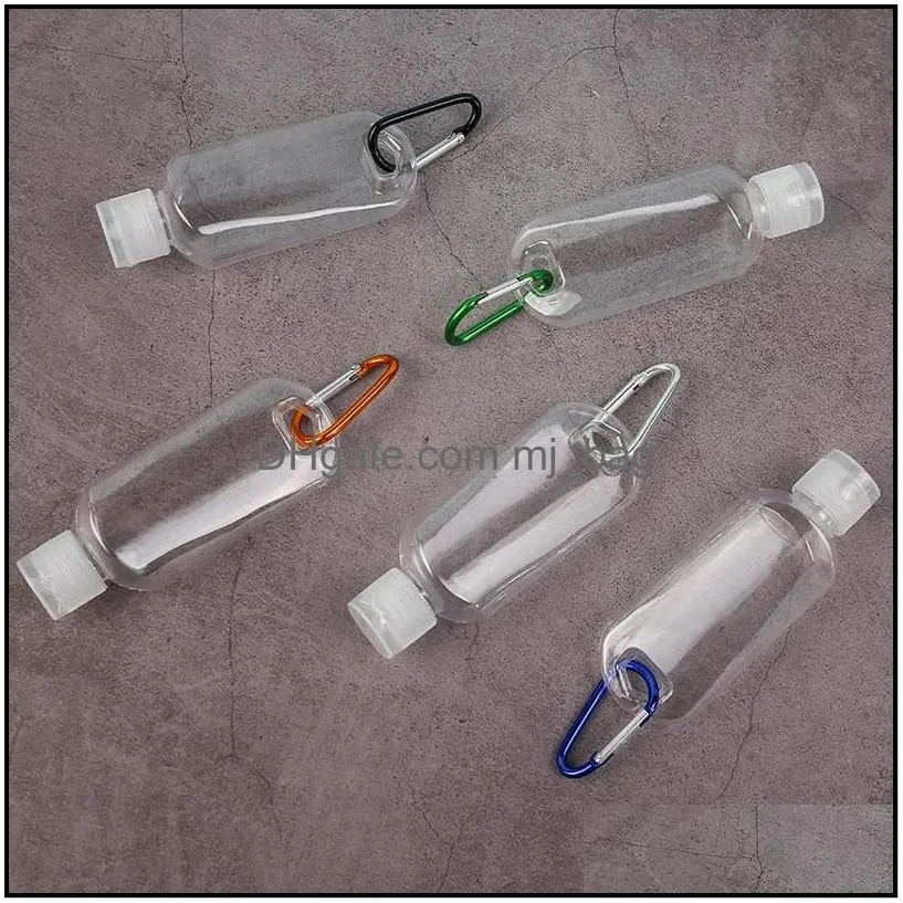 50ml portable alcohol refillable bottle with key ring hook empty clear transparent plastic hand sanitizer bottle for home school