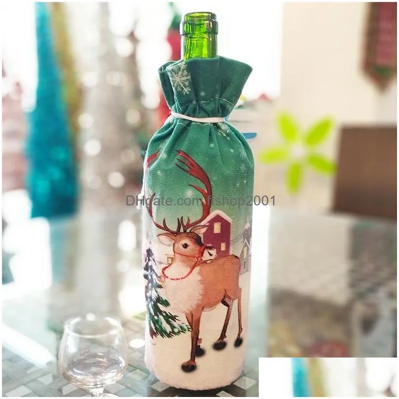 christmas decoration santa claus wine bottle cover santa claus bottle holder bag snowman xmas wine bottle clothe home decoration dbc