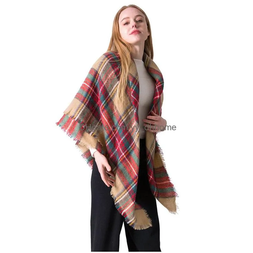 thermal ladies scarf fall winter imitation cashmere doubleside colorful print plaid stripe square scarf tassel classical shawl vt1551