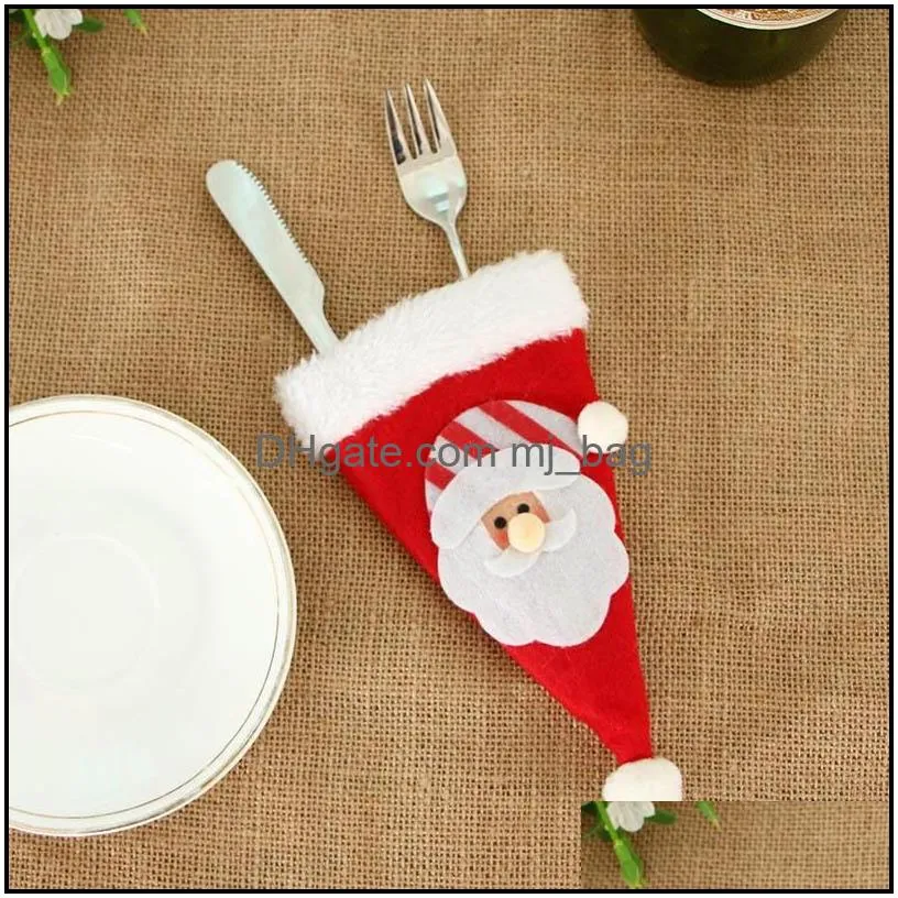 christmas decorations hat cutlery bag candy gift bags cute pocket fork knife holder table dinner decorative tableware