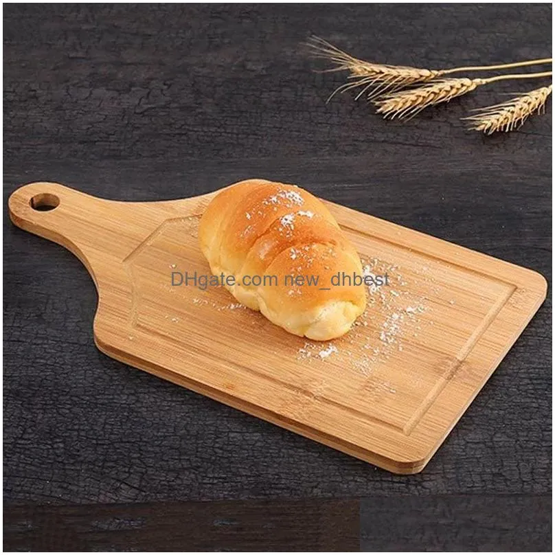 wholesale multifunction kitchen bamboo cutting board large food plate 3 size bamboo pizza trays home baking hand pizza trays d1294