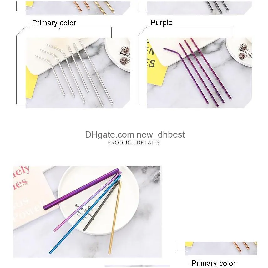 stainless steel drinking straw straight bent reusable straws 215mm dia 6mm juice party bar accessorie dh0119