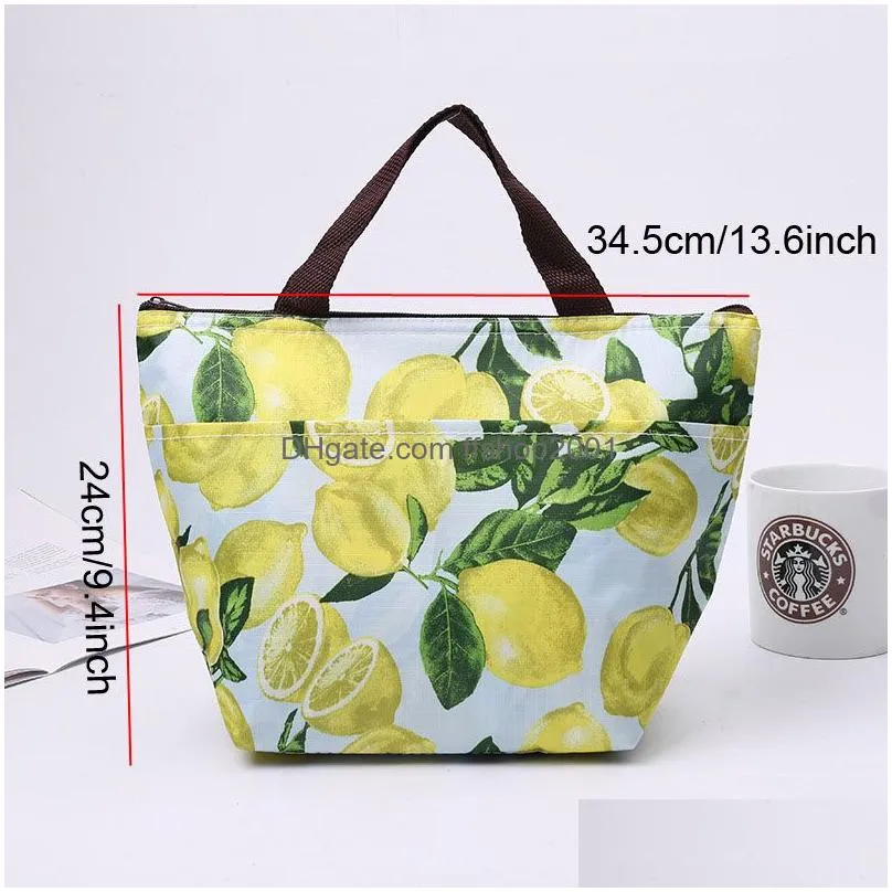 large capacity portable aluminum foil lunch handbag camping waterproof insulated lunch food bags oxford print lunch storage bag vt1563