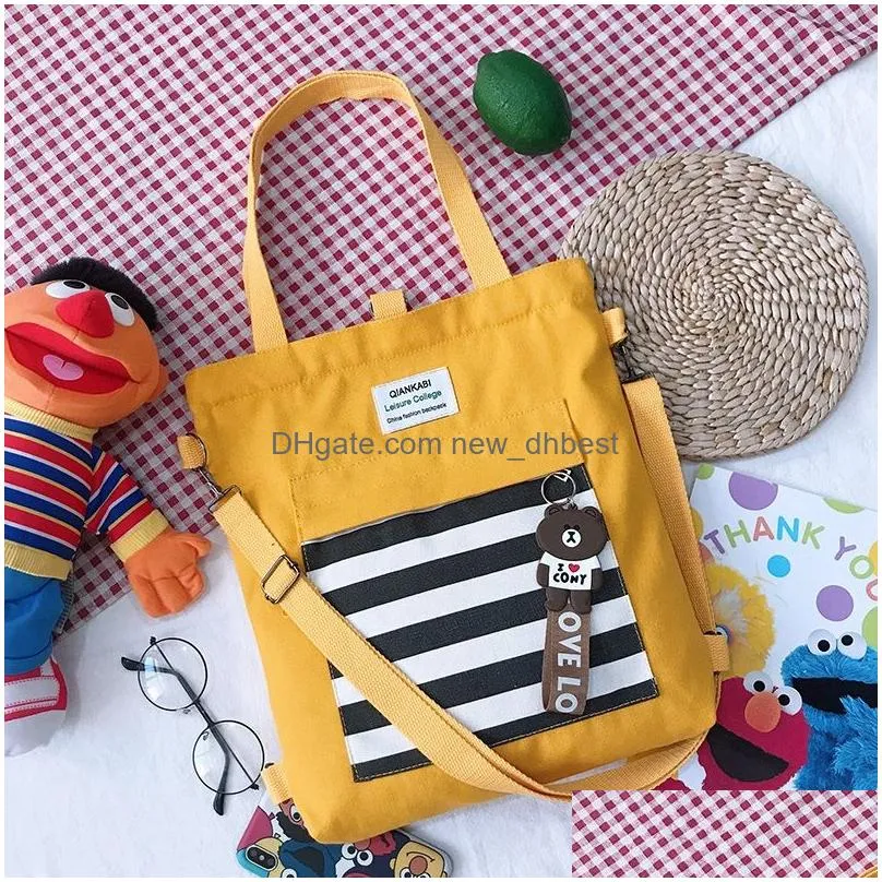 girl striped canvas design handbags backpack zipper one shoulder bags large capacity travel storage bags shopping casual korean vt1312