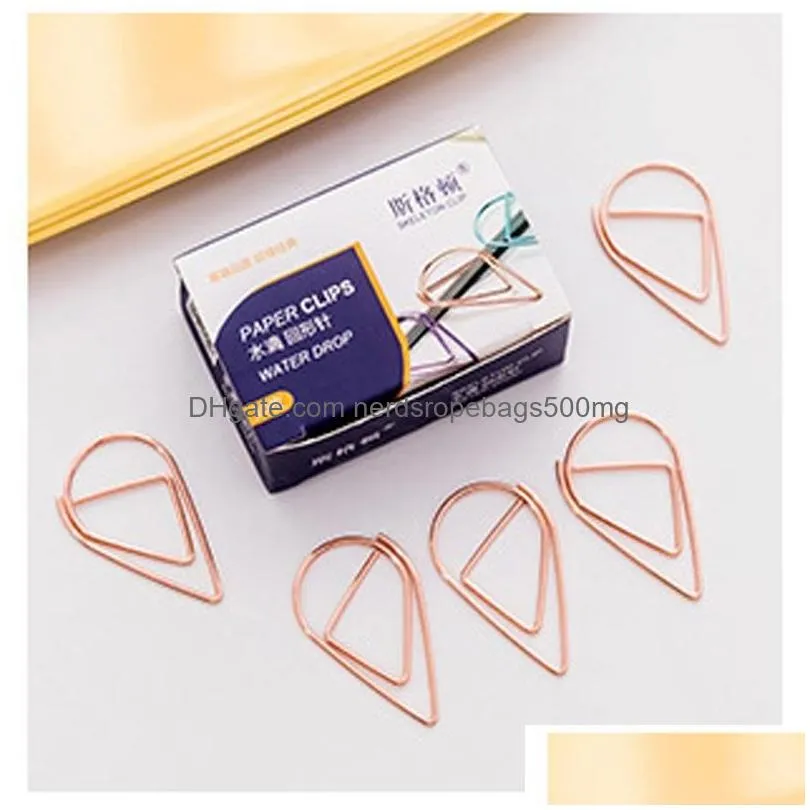 1setis10pieces plastic drop shape paper clips gold silver color funny kawaii bookmark office shool stationery marking clips dh0435